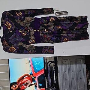 Vintage Positive Attitude Colorful Artsy Dress Women's 7/8 Multicolor Boho Retro